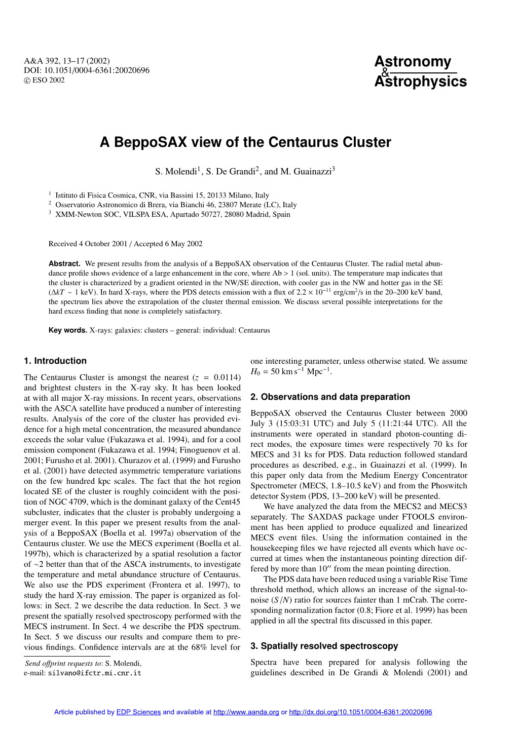 A Bepposax View of the Centaurus Cluster