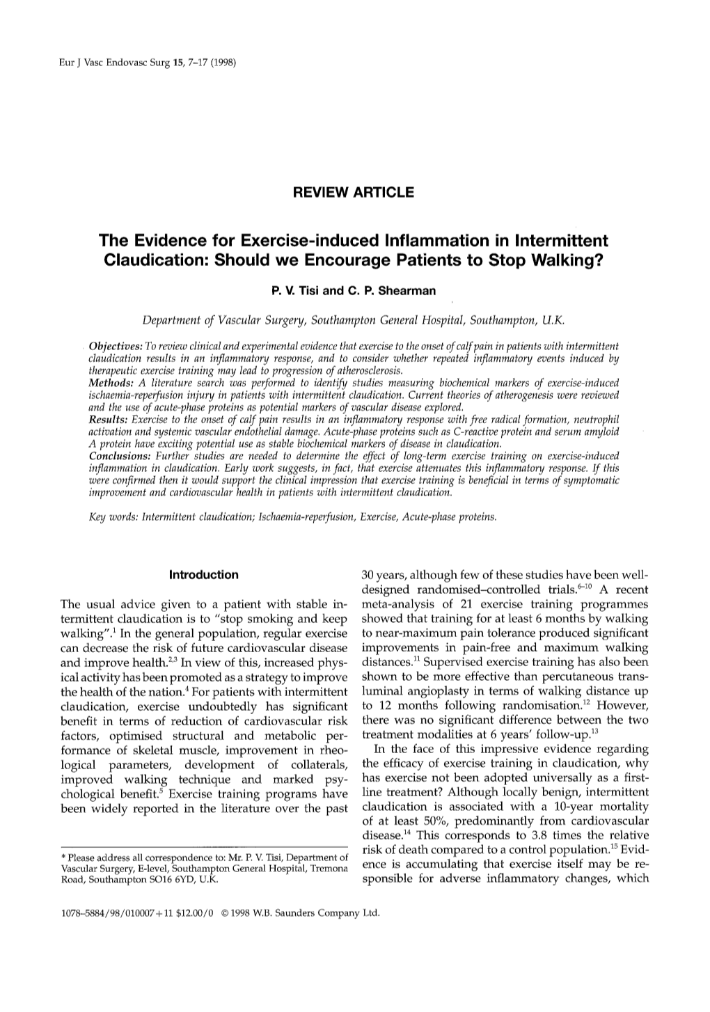 The Evidence for Exercise-Induced Inflammation in Intermittent Claudication: Should We Encourage Patients to Stop Walking?