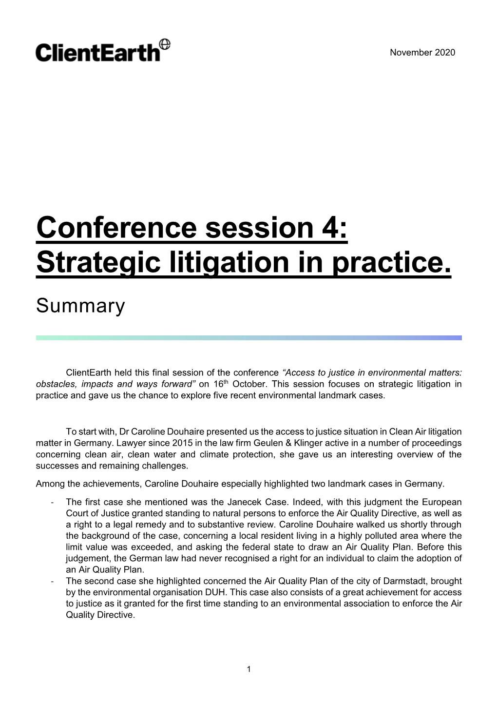 Conference Session 4: Strategic Litigation in Practice