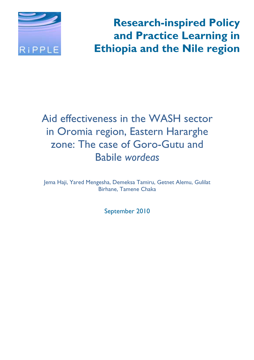 Aid Effectiveness in the WASH Sector in Oromia Region, Eastern Hararghe Zone: the Case of Goro-Gutu and Babile Wordeas