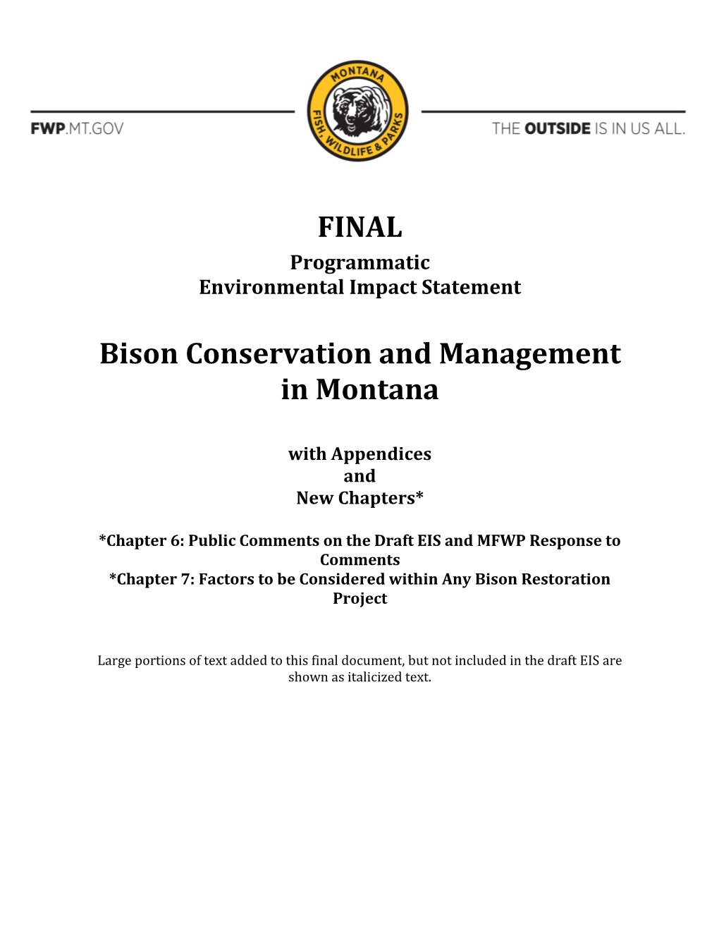 FINAL Bison Conservation and Management in Montana