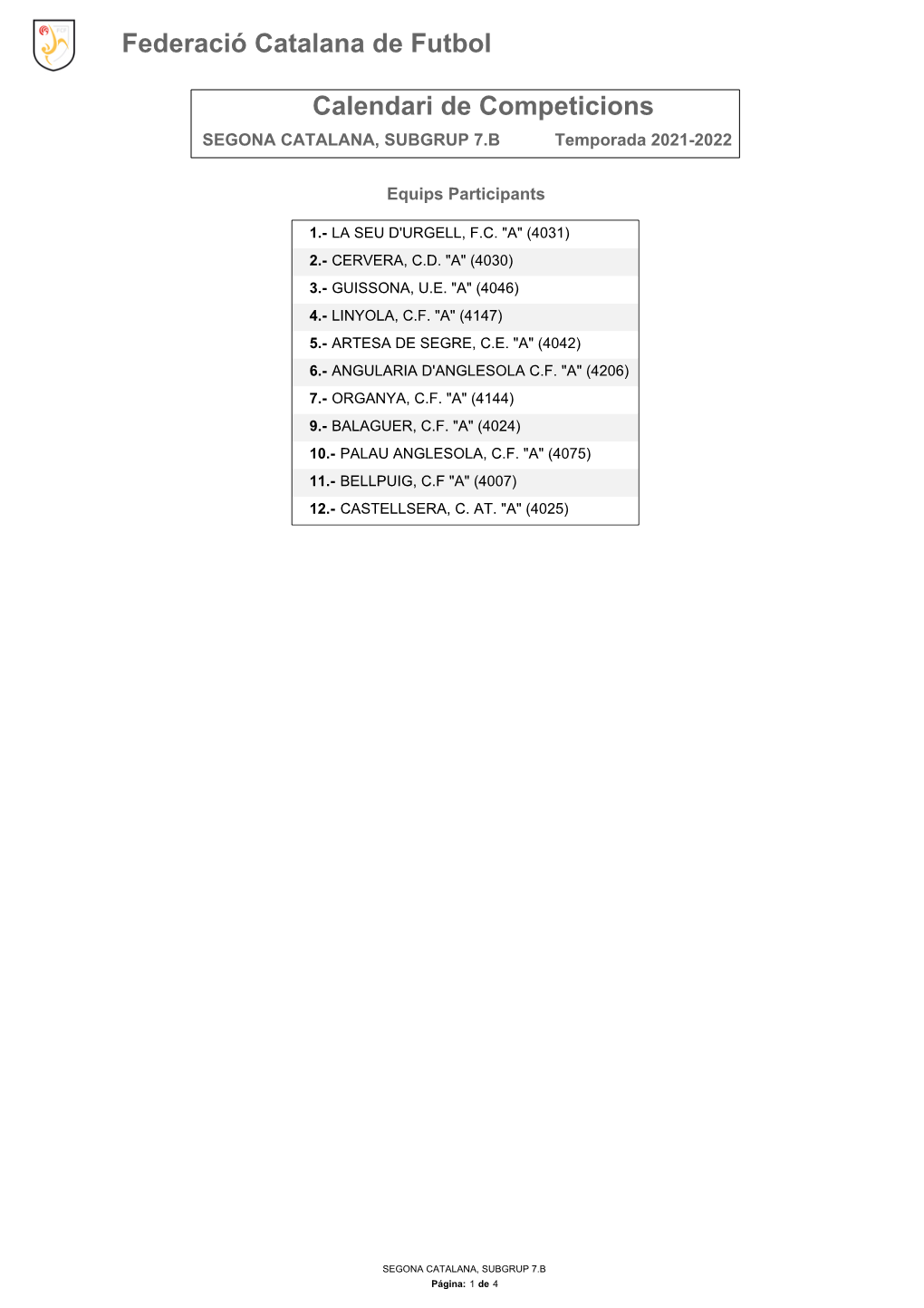 Calendari De Competició