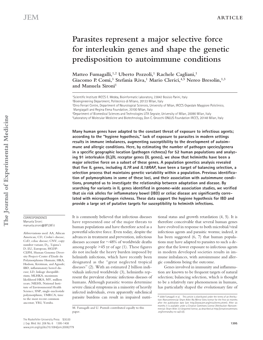 Parasites Represent a Major Selective Force for Interleukin Genes and Shape the Genetic Predisposition to Autoimmune Conditions