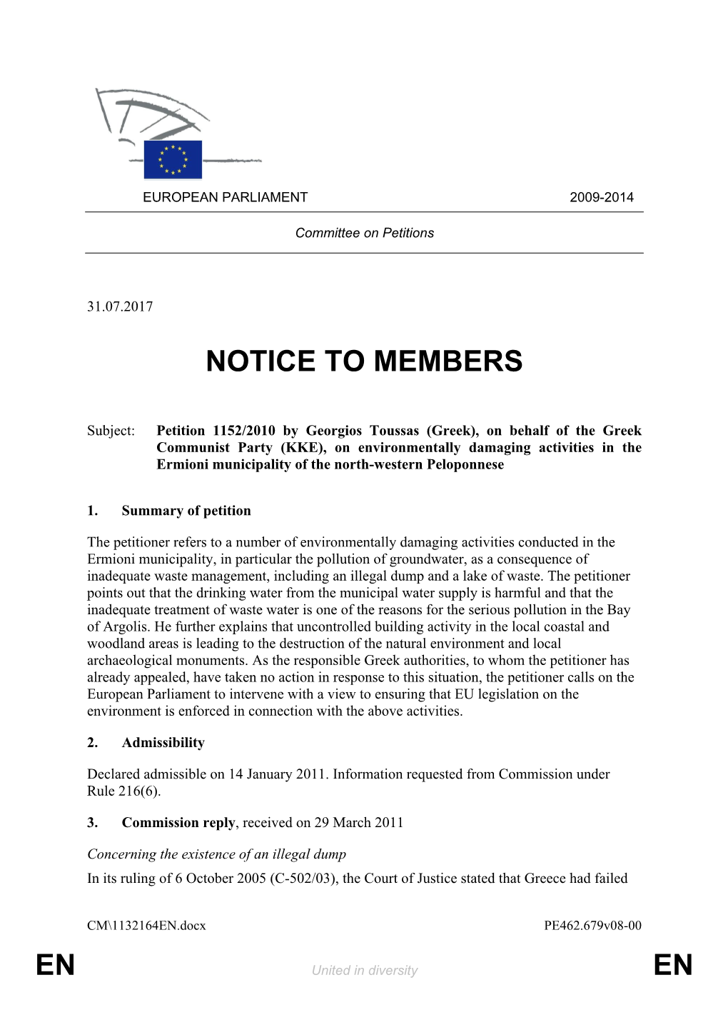 En En Notice to Members