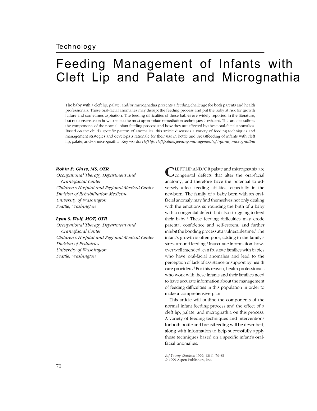 Feeding Management of Infants with Cleft Lip and Palate and Micrognathia