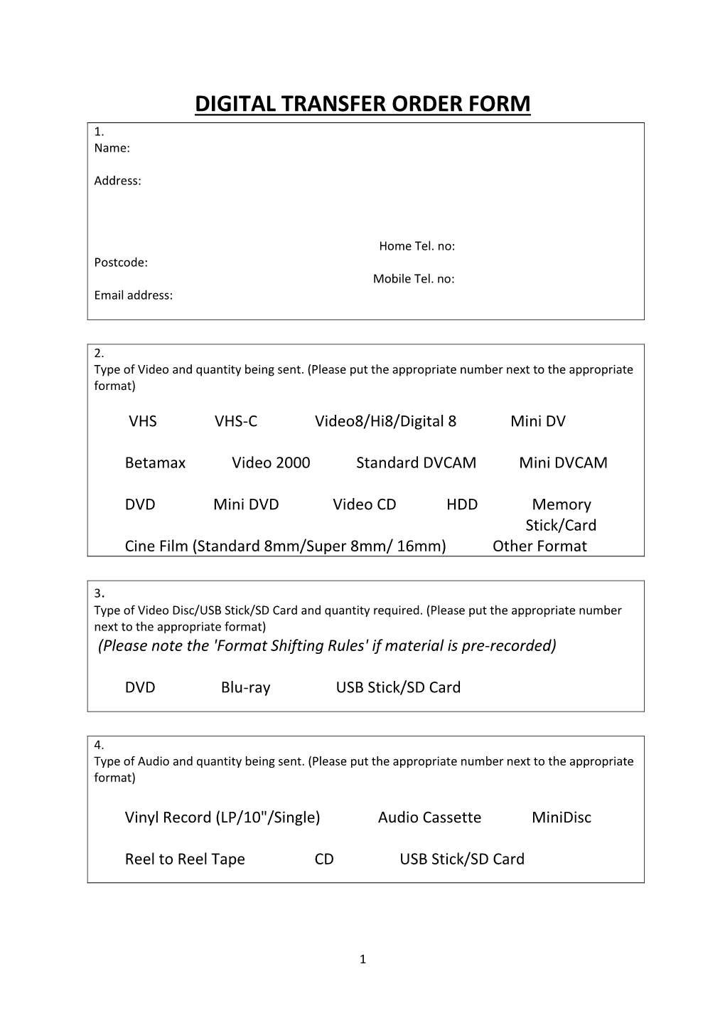 Digital Transfer Order Form 1