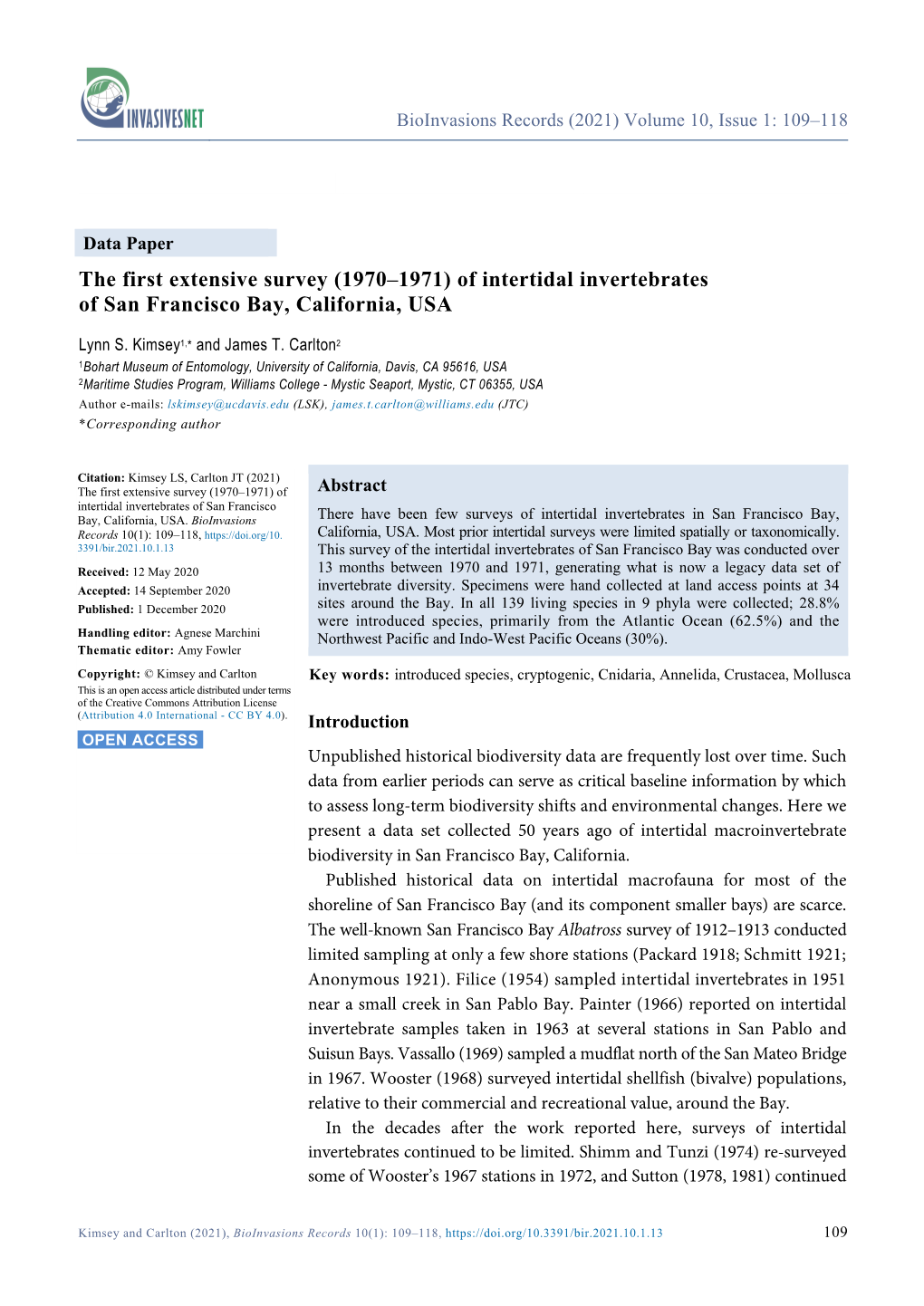 Intertidal Invertebrates of San Francisco Bay, California, USA