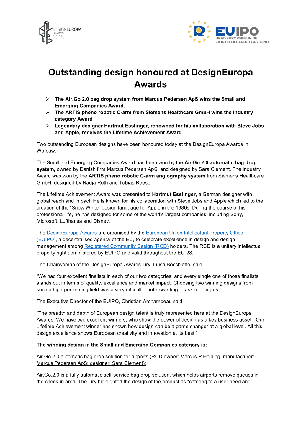 Outstanding Design Honoured at Designeuropa Awards