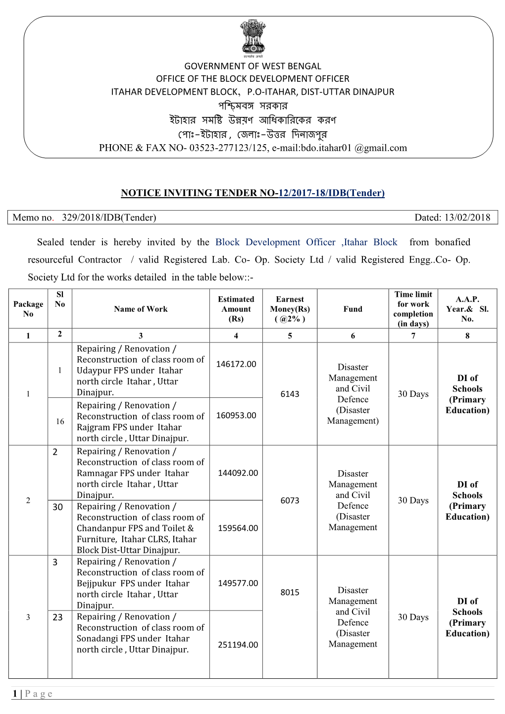 Government of West Bengal Office of The