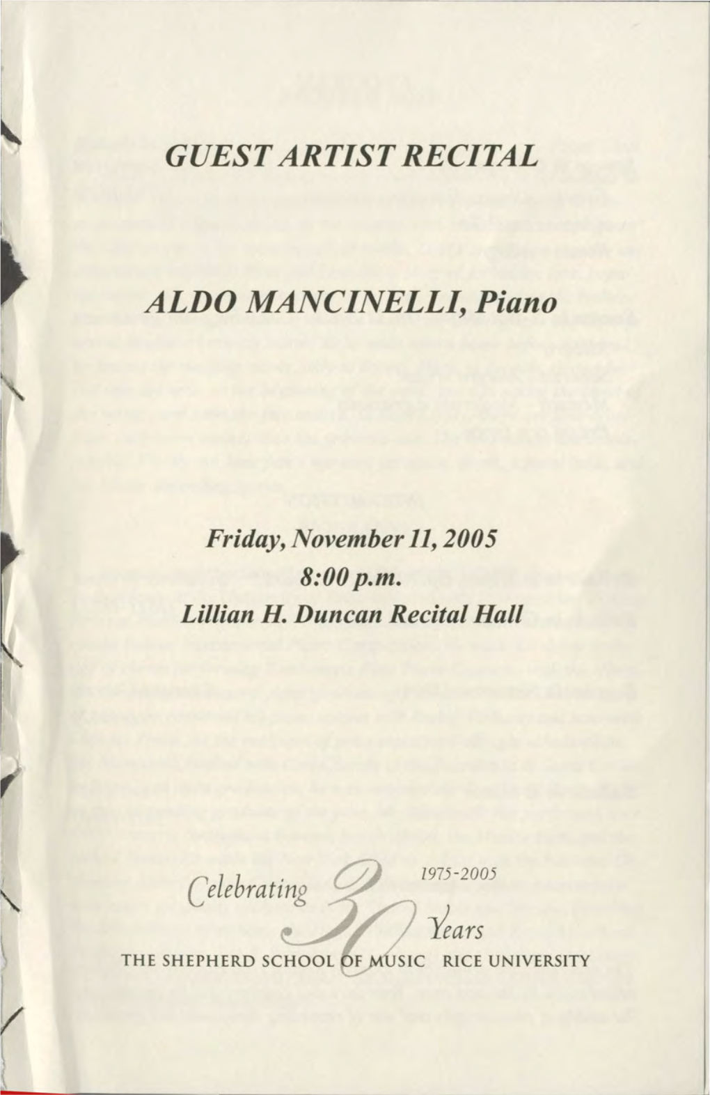 GUEST ARTIST RECITAL ALDO MANCINELLI, Piano