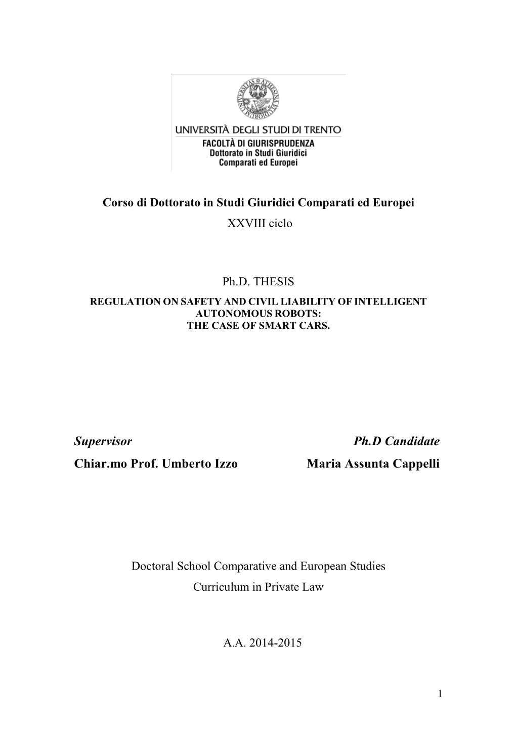 Phd Thesis. Cappelli Maria Assunta