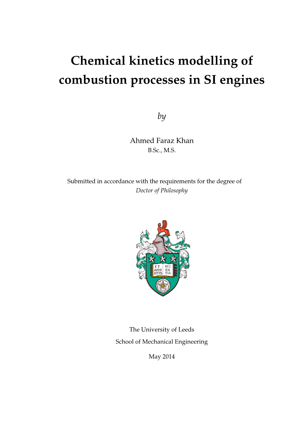 Chemical Kinetics Modelling of Combustion Processes in SI Engines