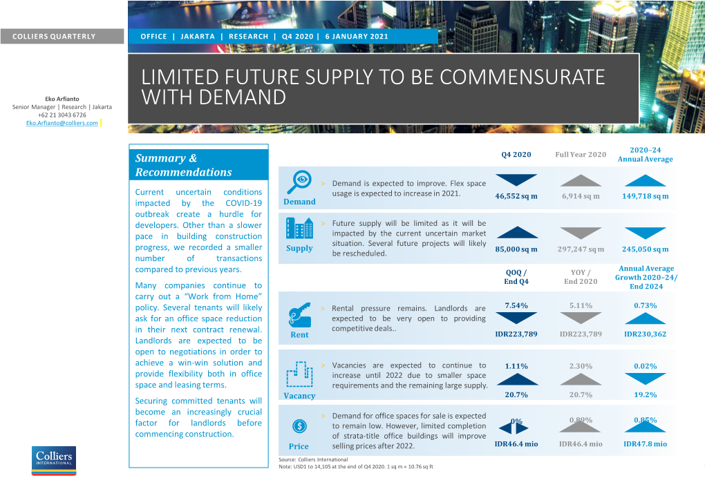 Colliers International Note: USD1 to 14,105 at the End of Q4 2020