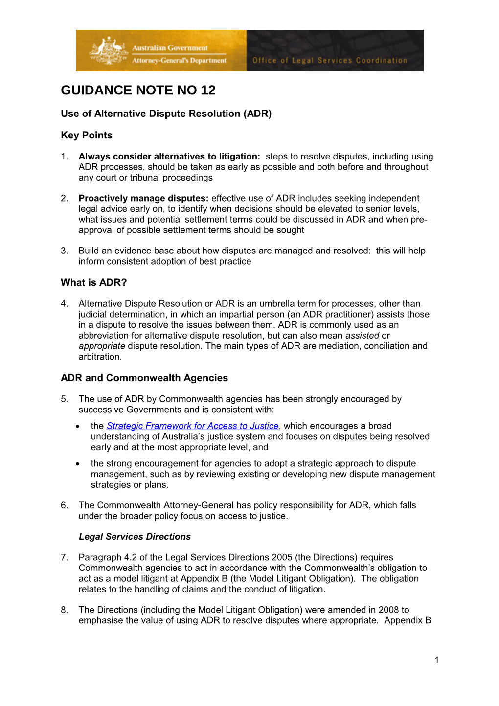 Guidance Note 12 - Use of Alternative Dispute Resolution ADR