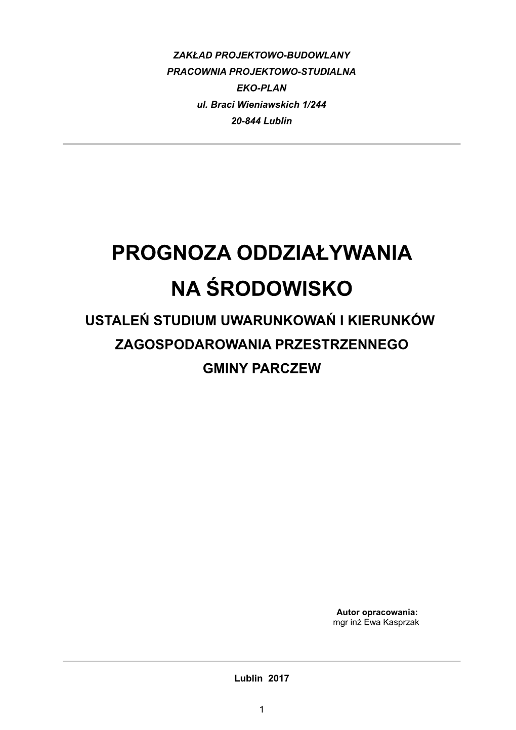 Prognoza Oddziaływania Na Środowisko