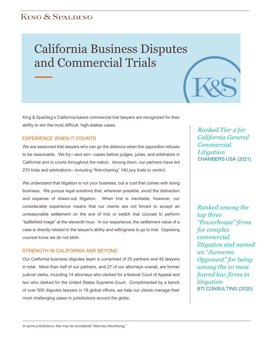 California Business Disputes and Commercial Trials