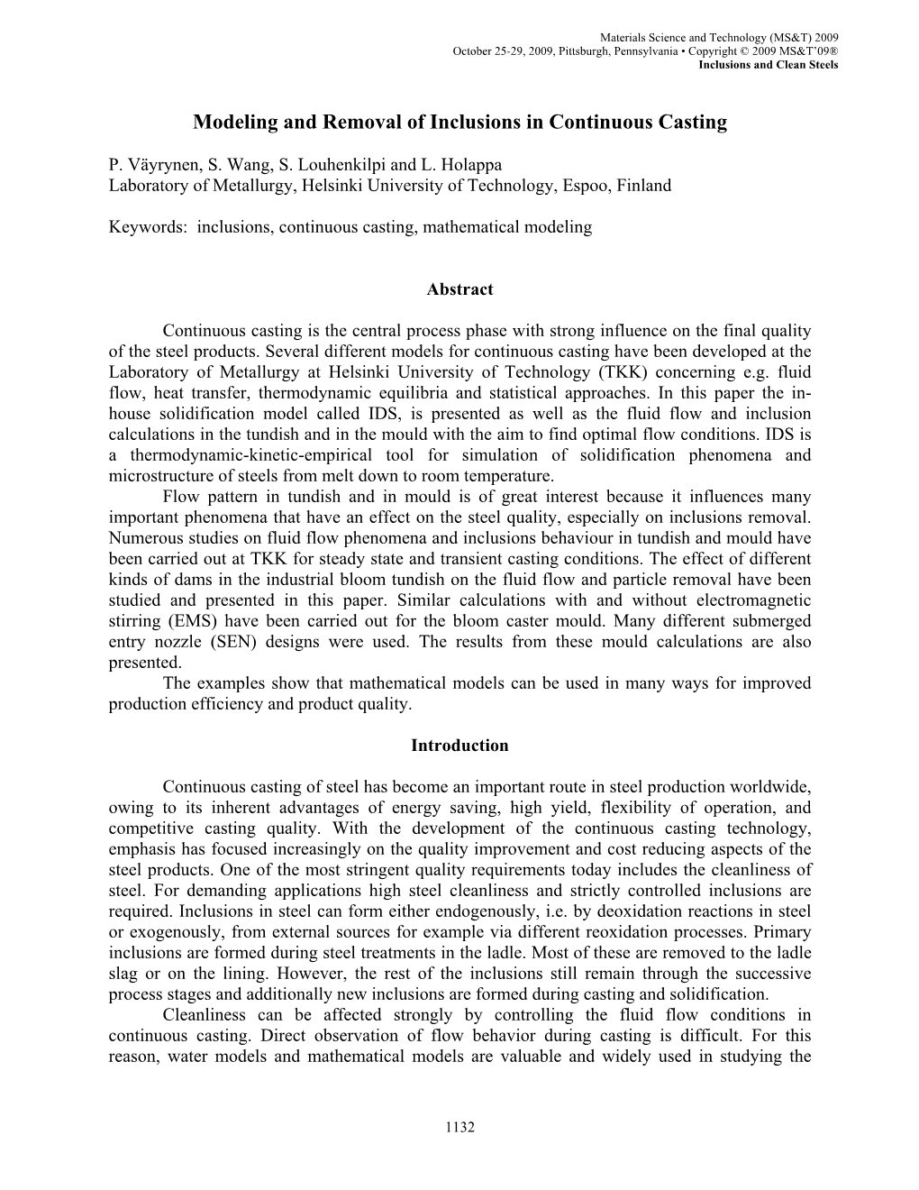 Modeling and Removal of Inclusions in Continuous Casting