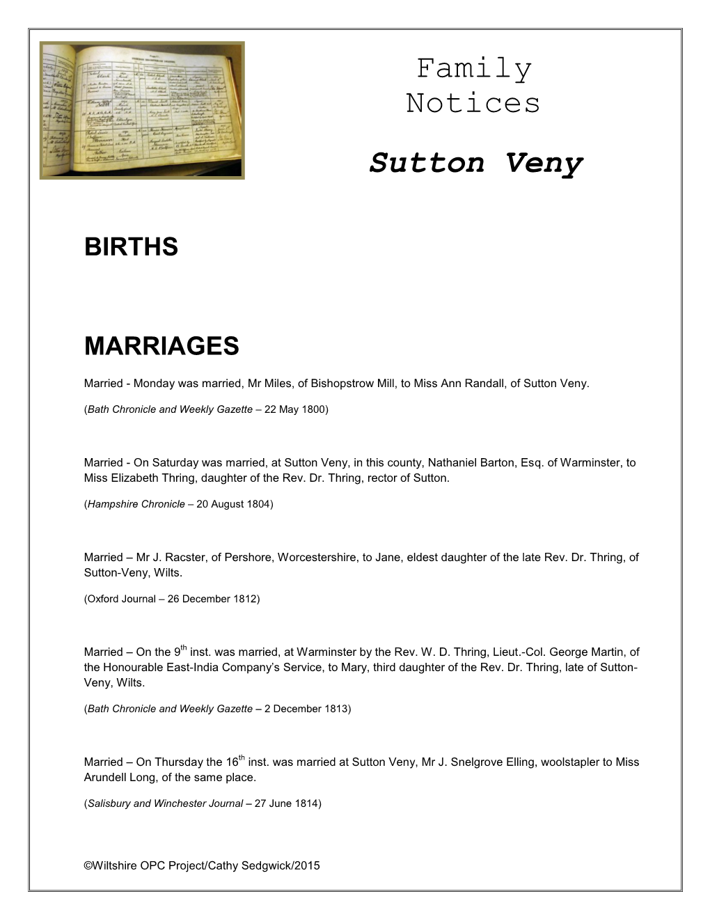 Family Notices Sutton Veny