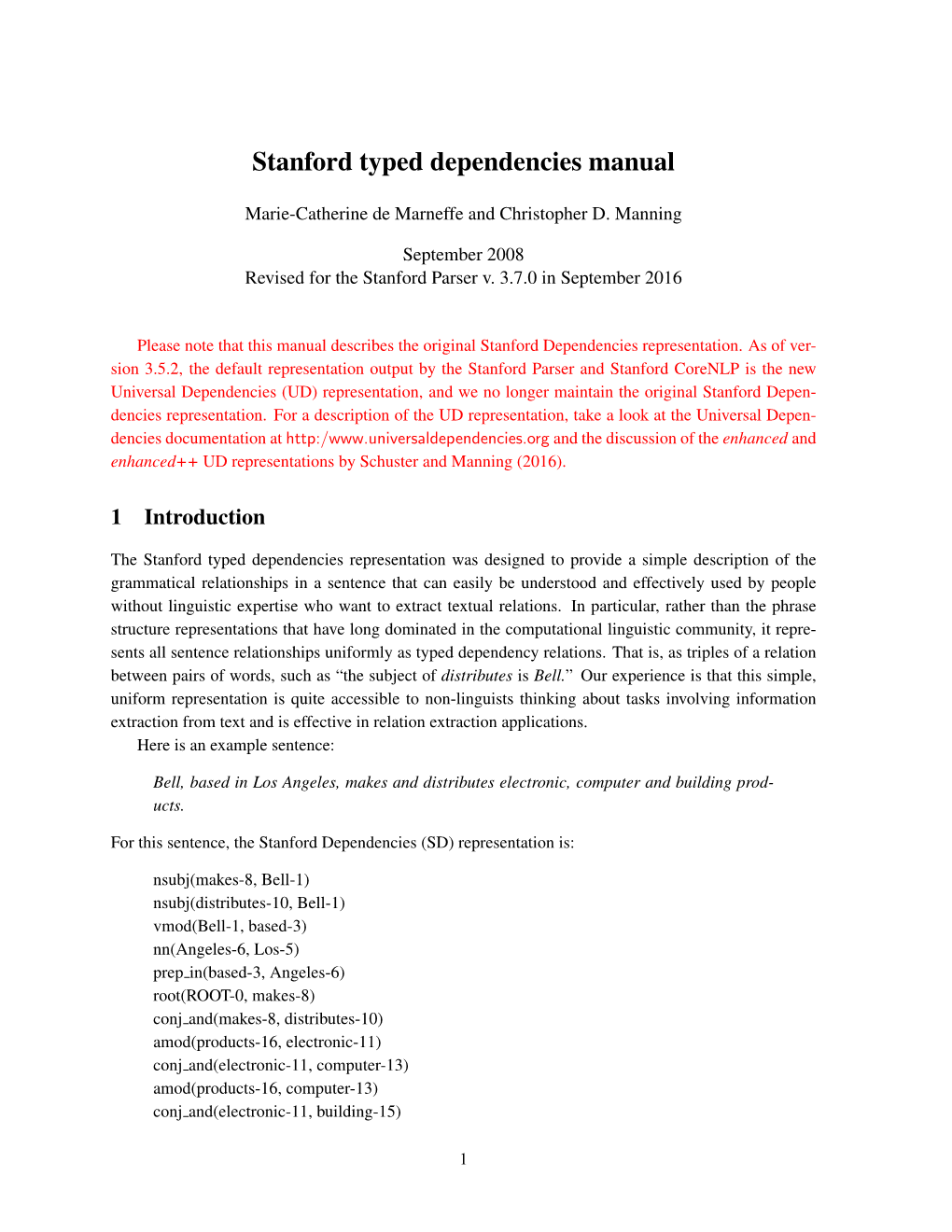 Stanford Typed Dependencies Manual