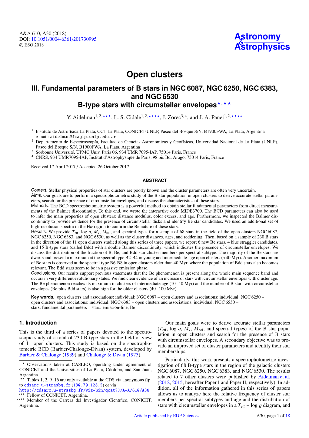 III. Fundamental Parameters of B Stars in NGC 6087, NGC 6250, NGC 6383, and NGC 6530 B-Type Stars with Circumstellar Envelopes?,??