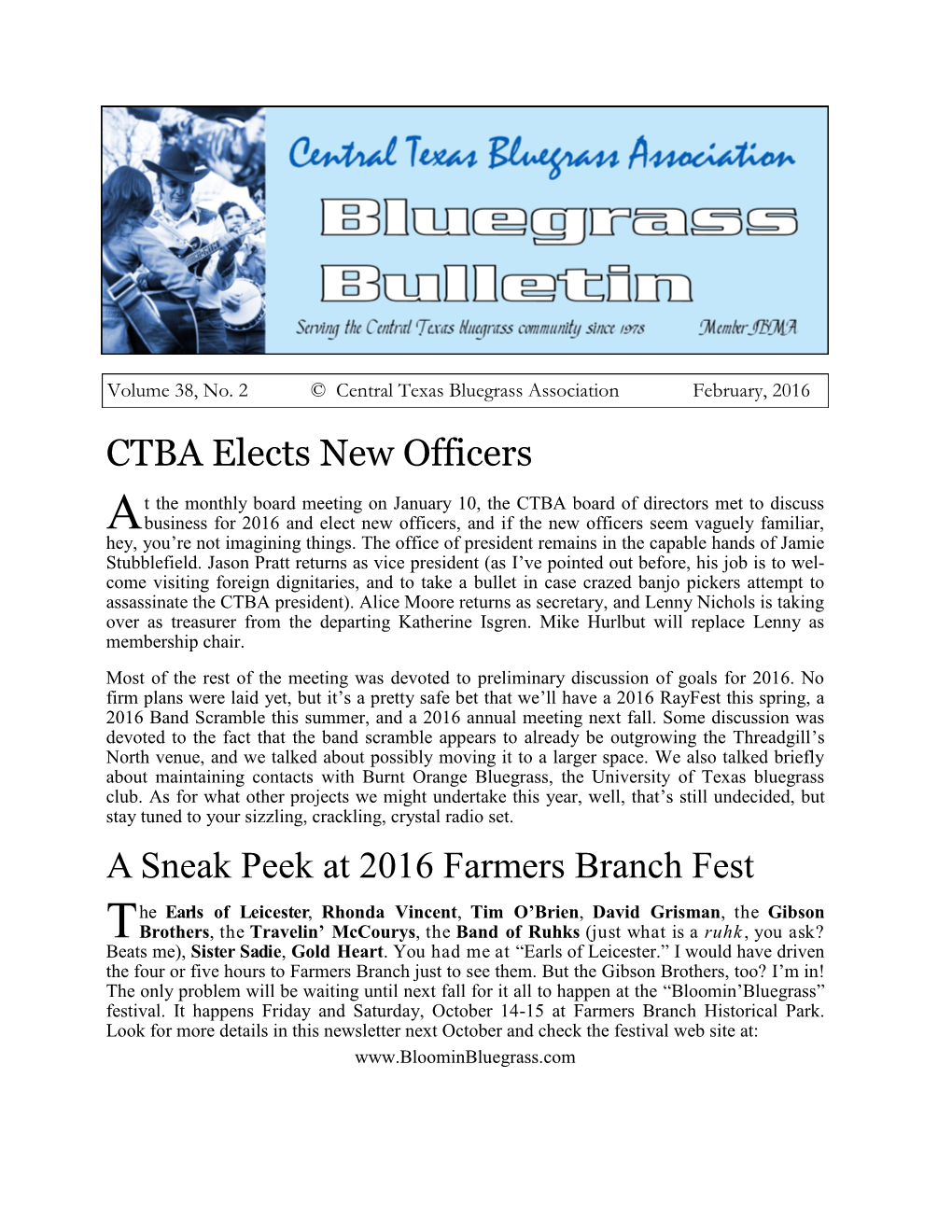 CTBA Elects New Officers a Sneak Peek at 2016 Farmers Branch Fest