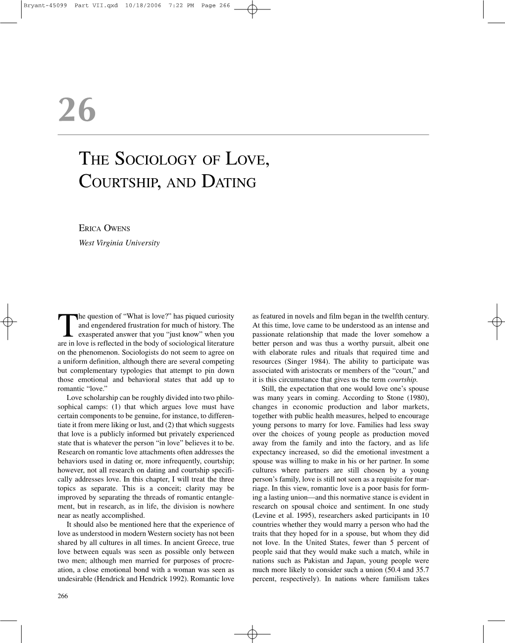 The Sociology of Love, Courtship, and Dating