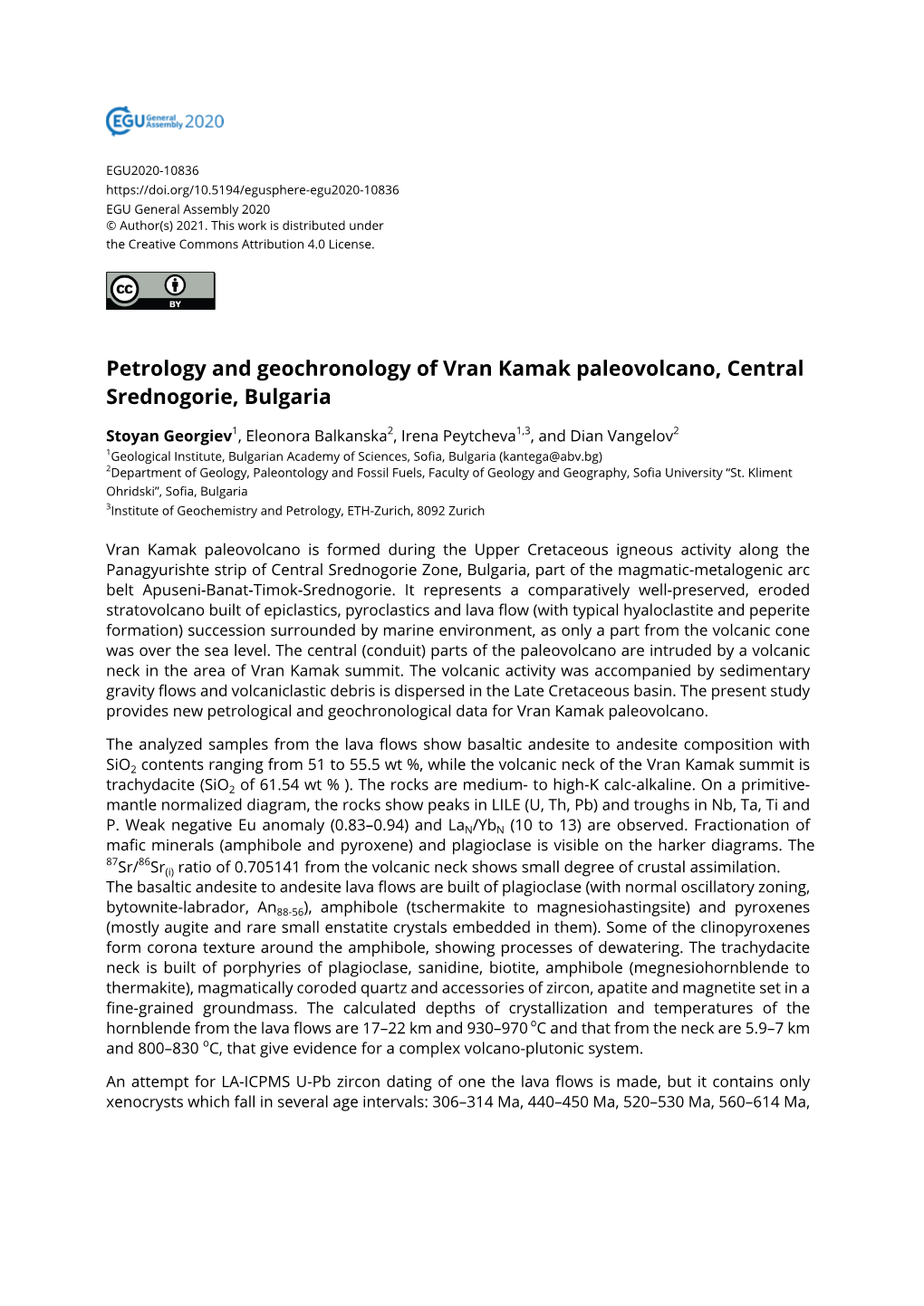 Petrology and Geochronology of Vran Kamak Paleovolcano, Central Srednogorie, Bulgaria