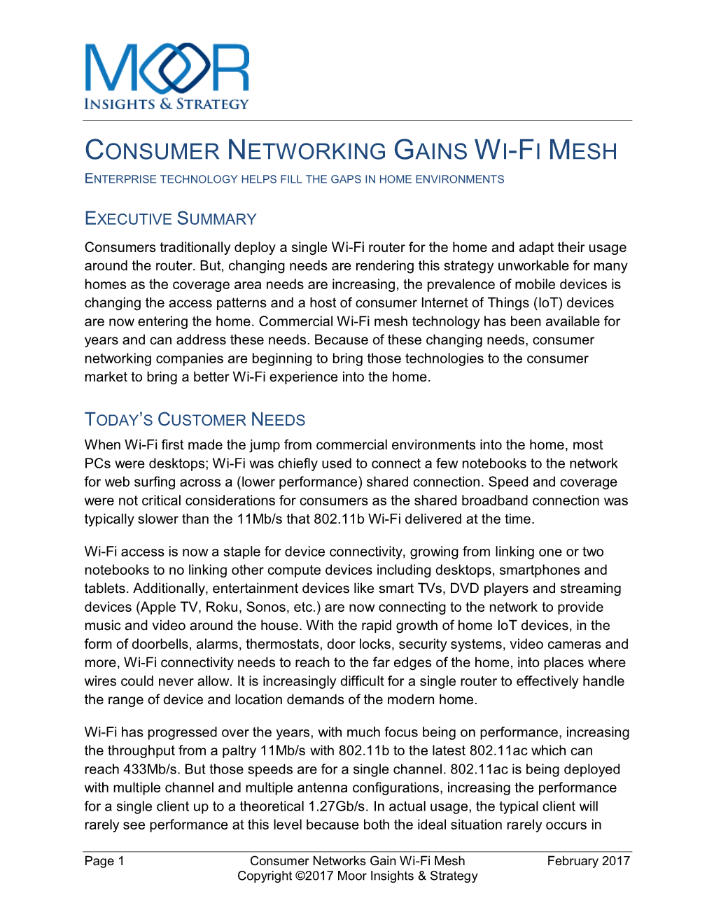 Consumer Networking Gains Wi-Fi Mesh Enterprise Technology Helps Fill the Gaps in Home Environments