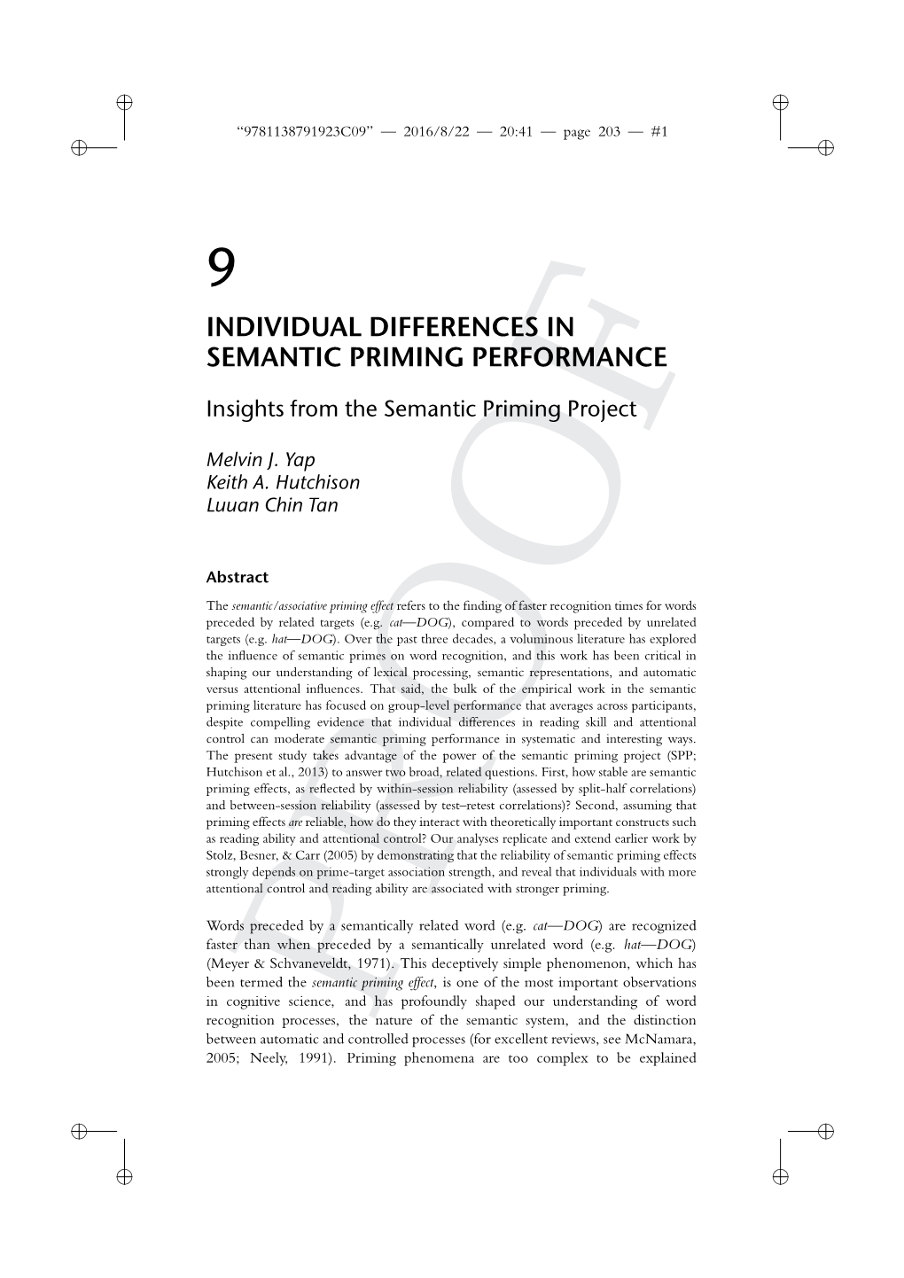 Individual Differences in Semantic Priming Performance