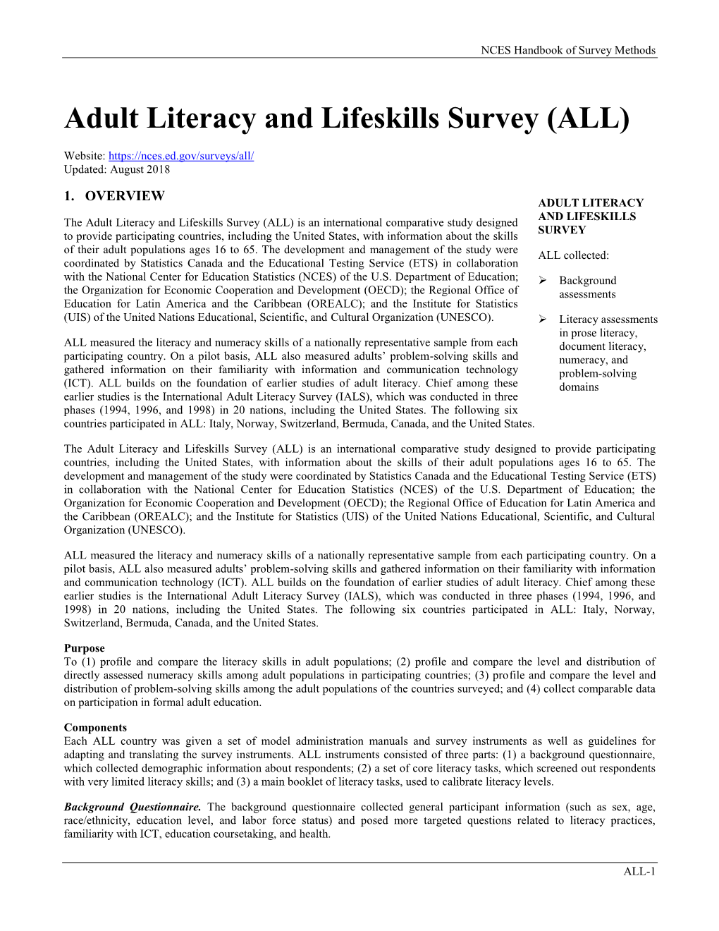 Adult Literacy and Lifeskills Survey (ALL)
