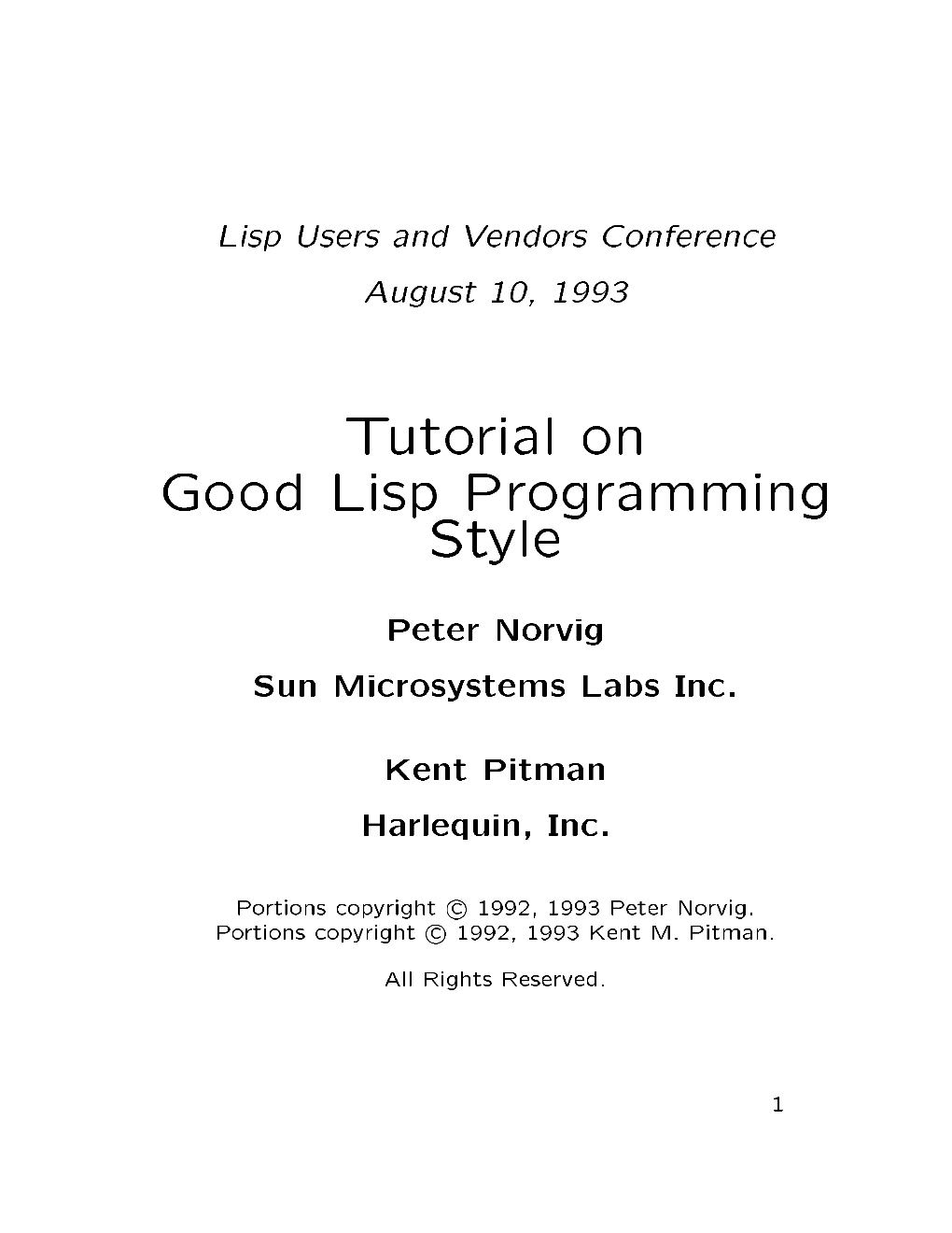 Tutorial on Good Lisp Programming Style