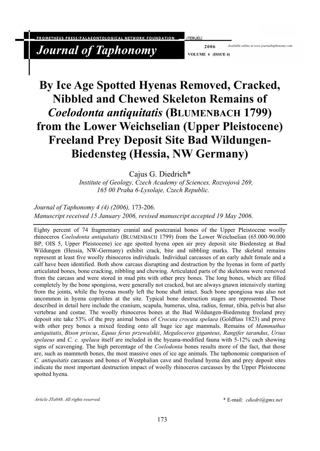 Journal of Taphonomy VOLUME 4 (ISSUE 4)