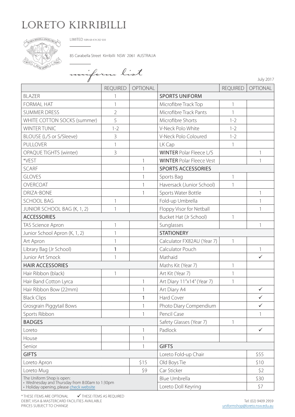 Uniform List