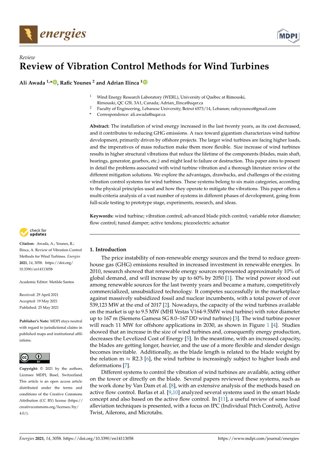 Review of Vibration Control Methods for Wind Turbines