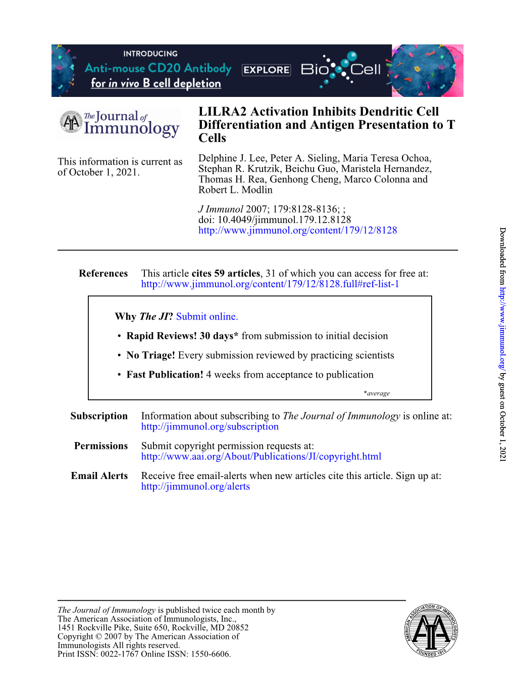 Cells T Differentiation and Antigen Presentation to LILRA2 Activation