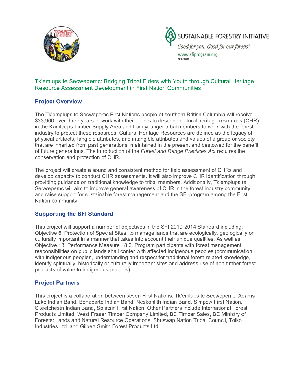 Tk'emlups Te Secwepemc: Bridging Tribal Elders with Youth Through Cultural Heritage Resource Assessment Development in First Nation Communities