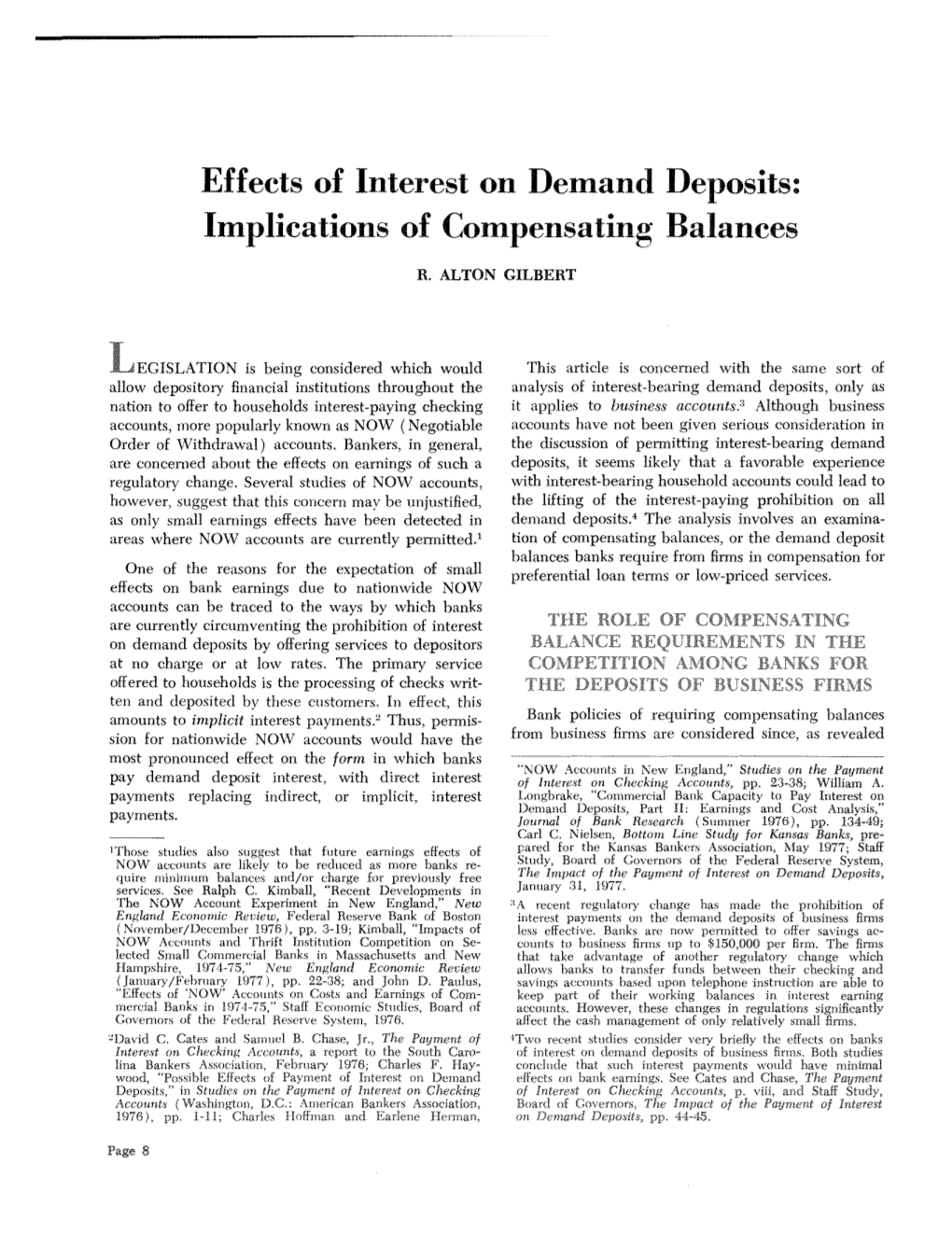 Effects of Interest on Demand Deposits: Implications of Compensating Balances