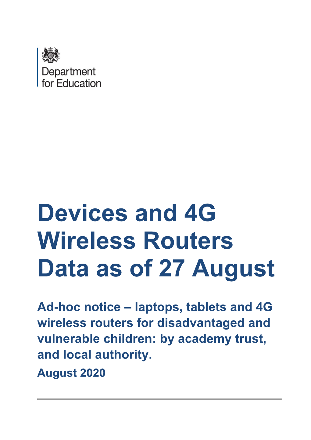 Devices and 4G Wireless Routers Progress Data As of 27 August 2020