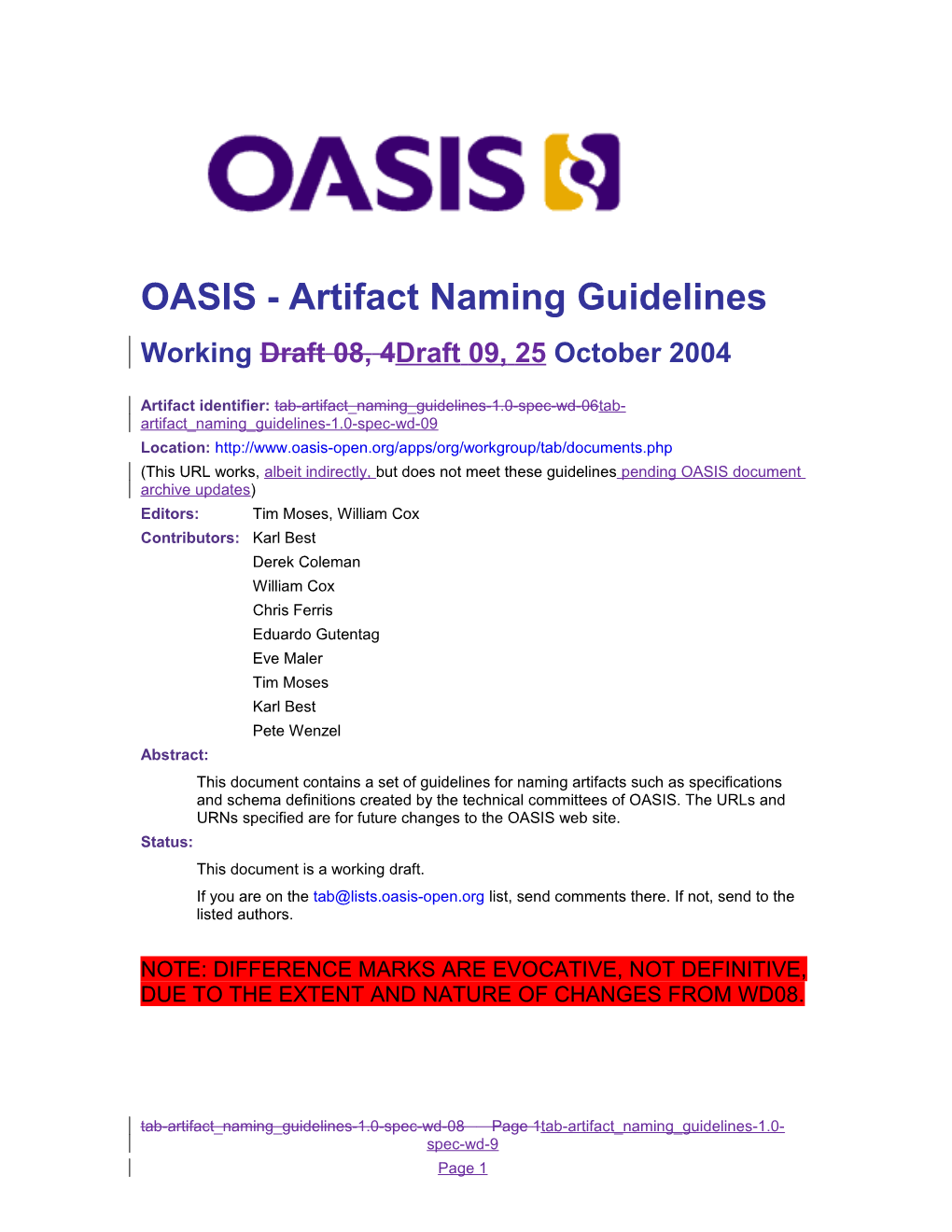 OASIS - Artifact Naming Guidelines