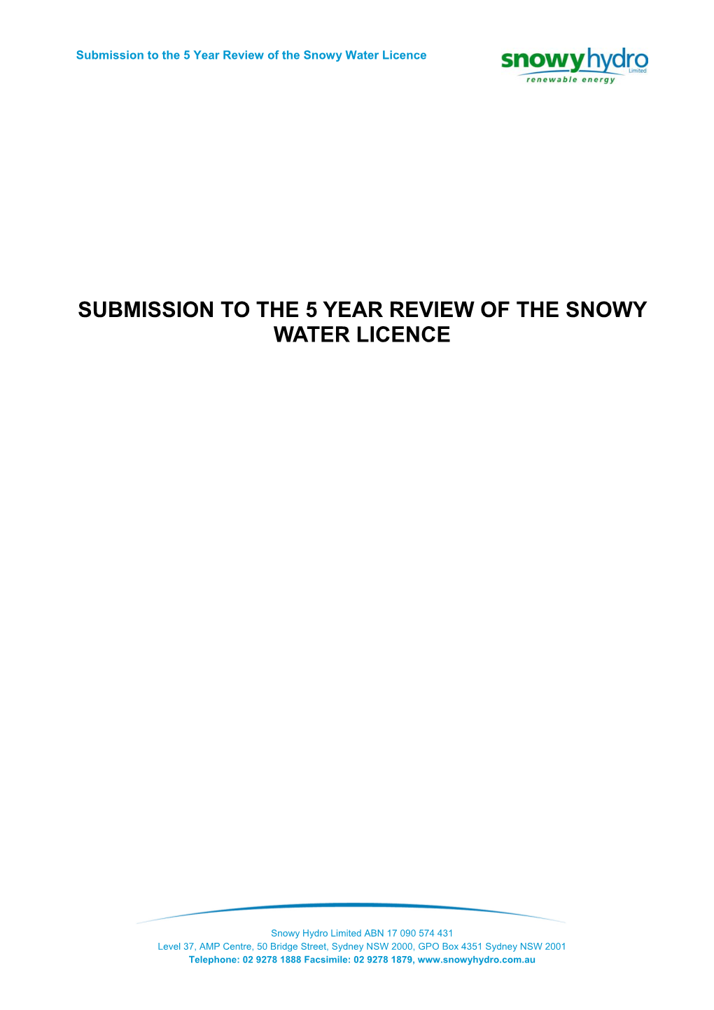 Submission to the 5 Year Review of the Snowy Water Licence