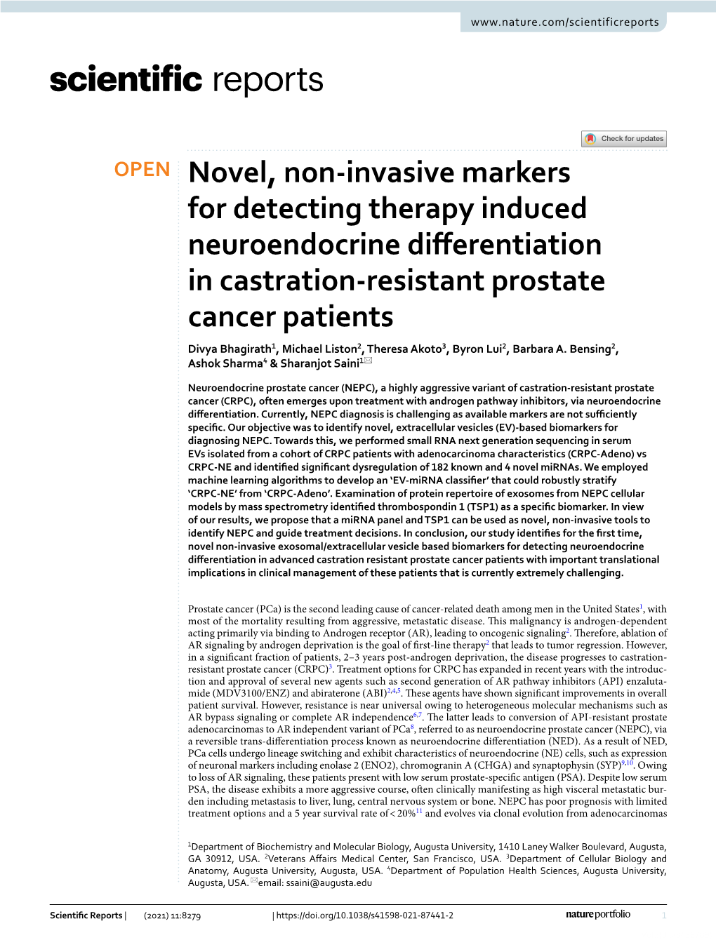 Novel, Non-Invasive Markers for Detecting Therapy Induced