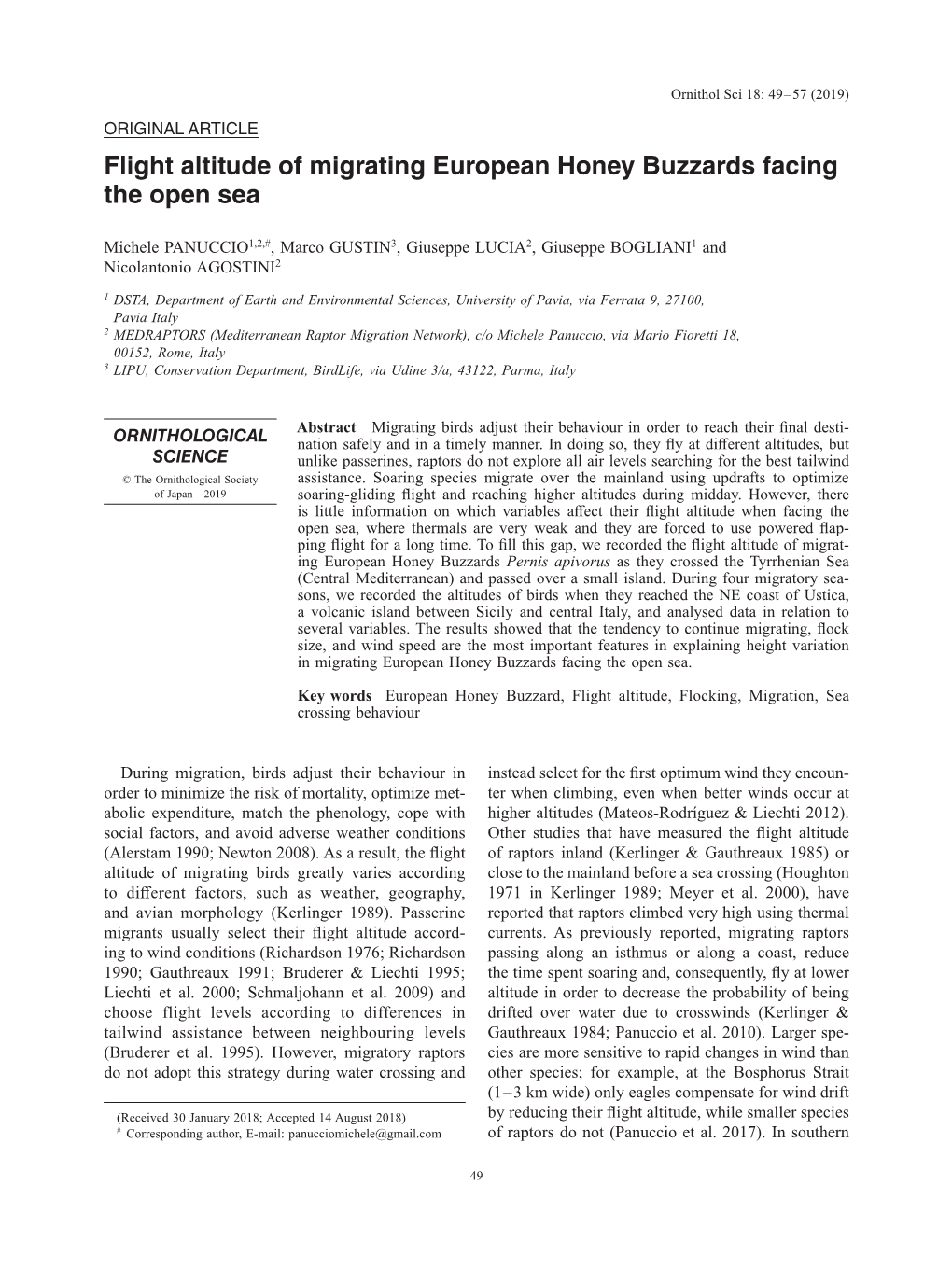 Flight Altitude of Migrating European Honey Buzzards Facing the Open Sea