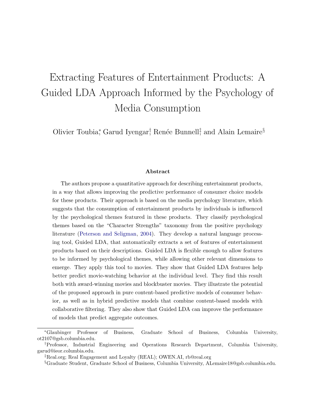 Extracting Features of Entertainment Products: a Guided LDA Approach Informed by the Psychology of Media Consumption
