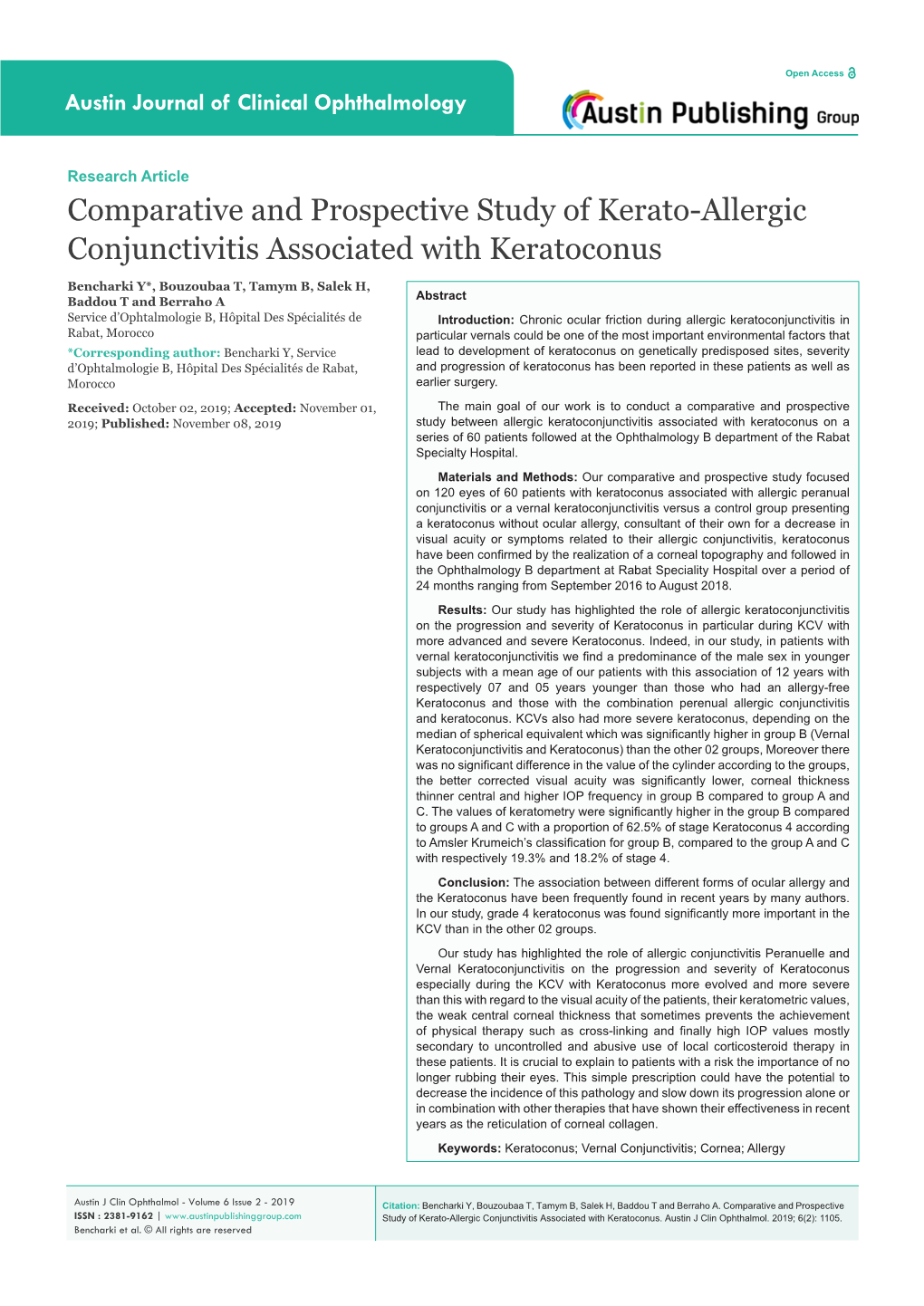 Comparative and Prospective Study of Kerato-Allergic Conjunctivitis Associated with Keratoconus