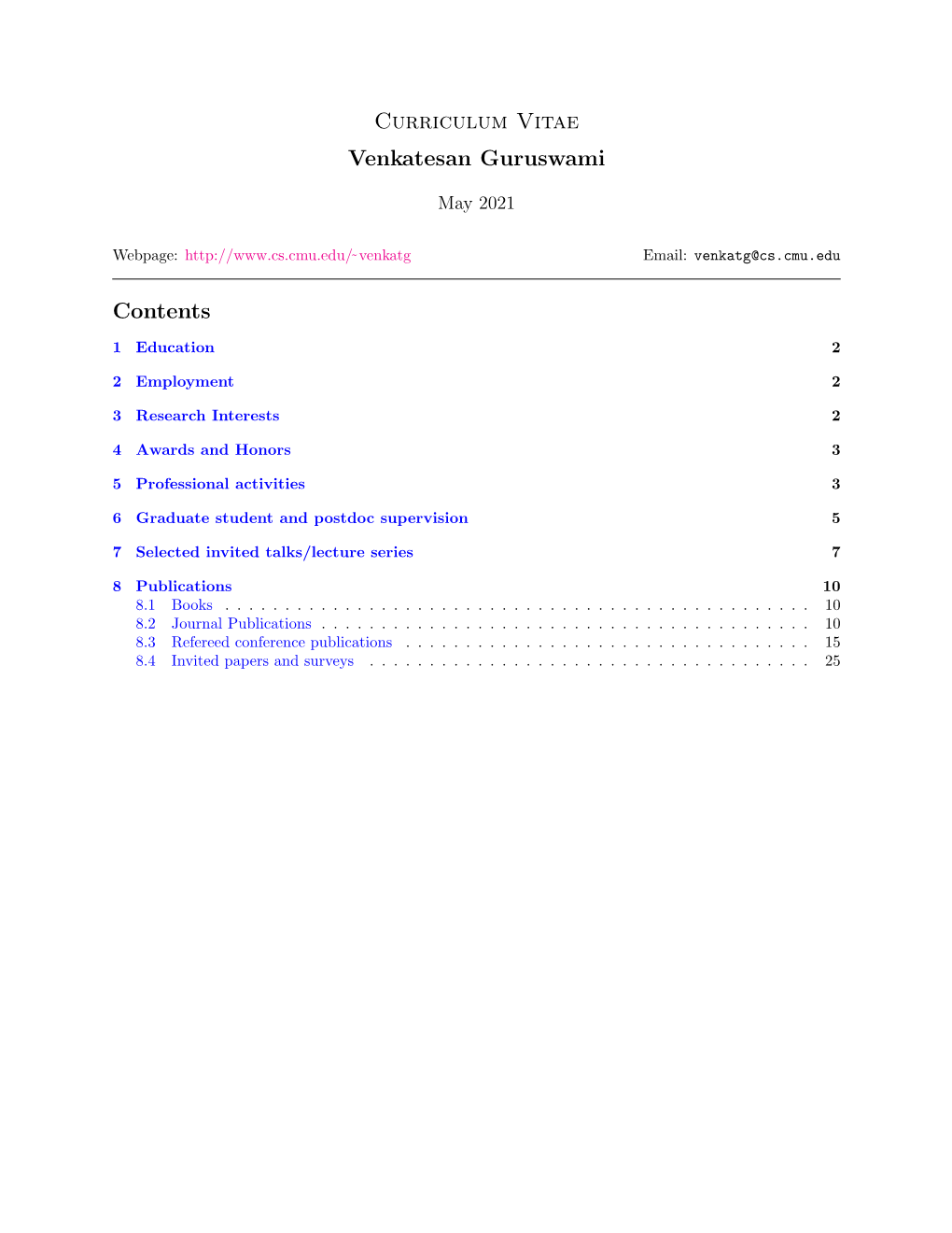Curriculum Vitae Venkatesan Guruswami