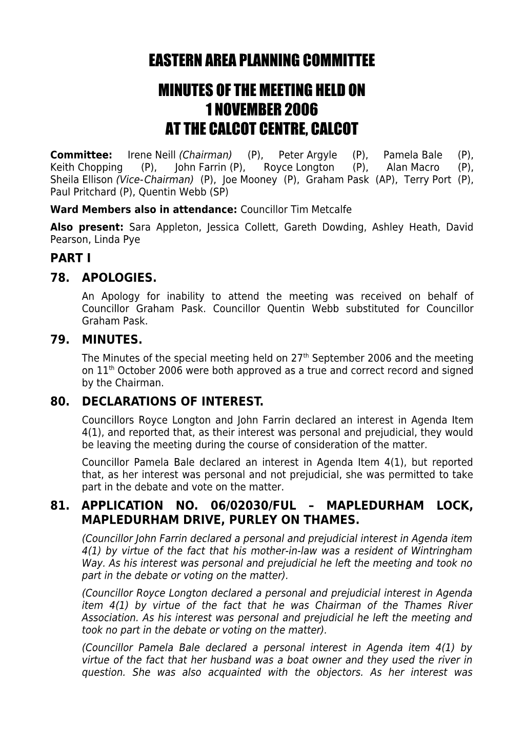 Eastern Area Planning Committee 01/11/06 Minutes