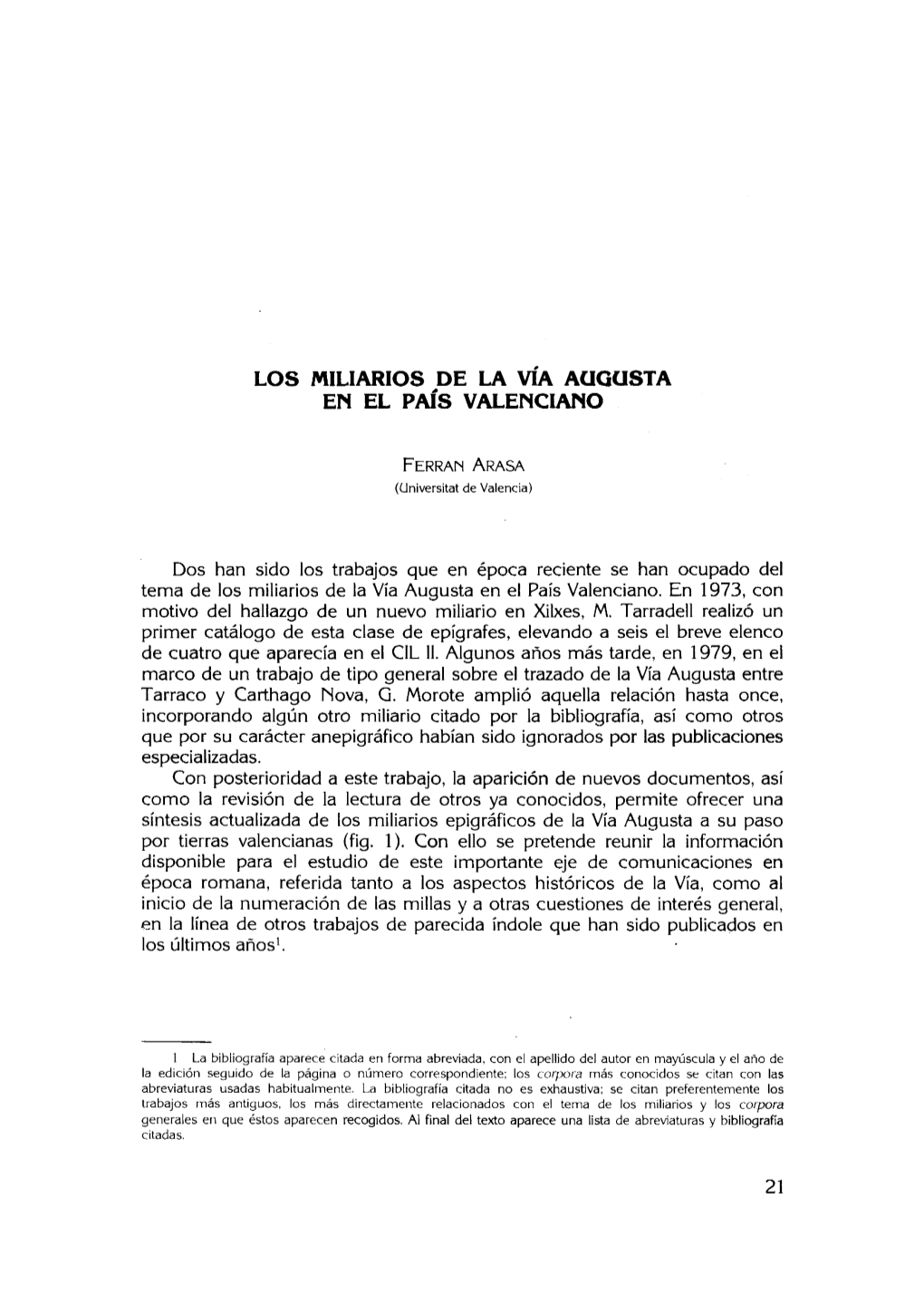 Los Miliarios De La Vía Augusta En El País Valenciano