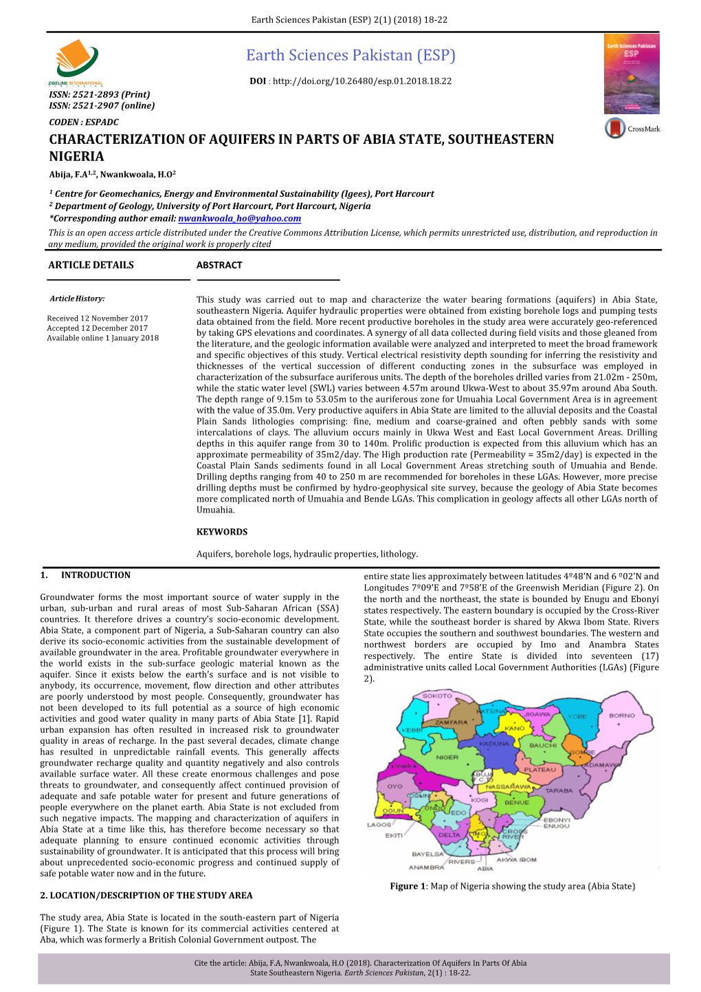 Earth Sciences Pakistan (ESP) 2(1) (2018)