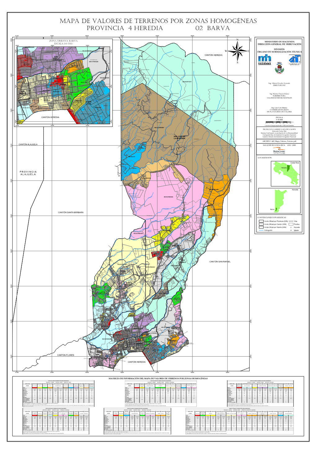 Mapa Del Cantón Barva 02, Distrito 01 a 06