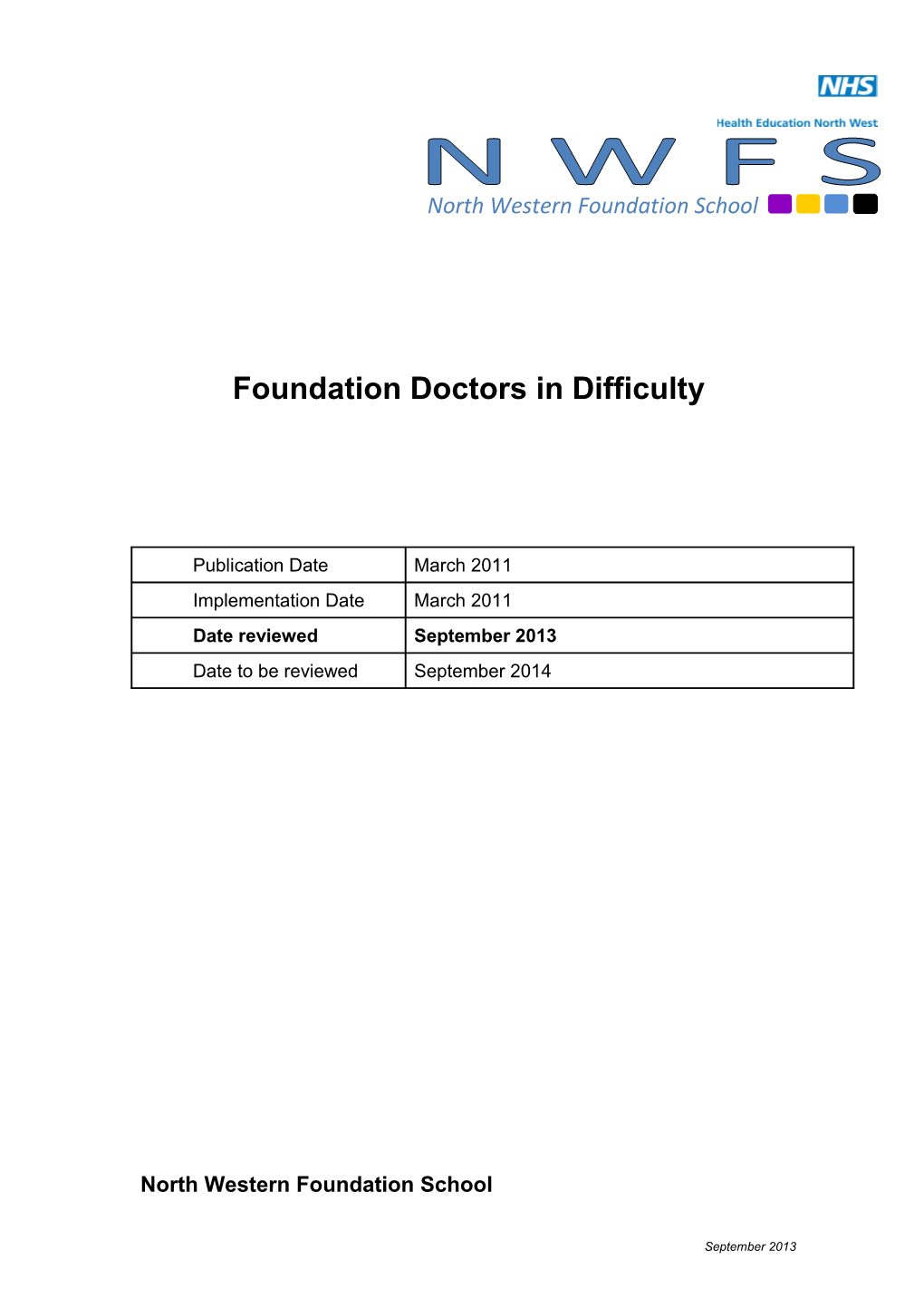 Doctors in Difficulty - Advisory Notes for Foundation Programmes